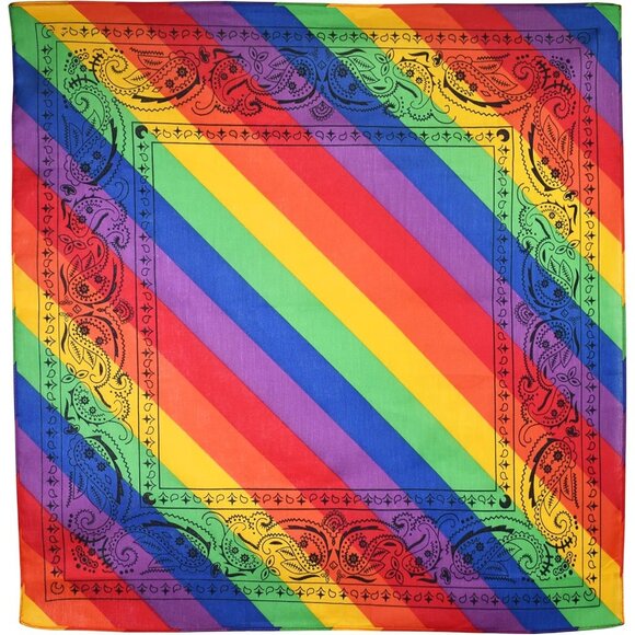 Womens Rainbow Cotton Bandana Large Cowgirl Imported Handkerchief Headband Scarf - Picture 5 of 7